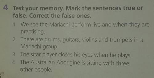 4 Test your memory. Mark the sentences true or false. Correct the false ones.1 We see the Mariachi p