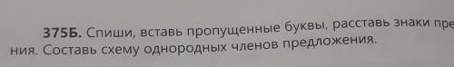 375Б. Спиши, вставь пропущенные буквы, расставь знаки препина- ния. Составь схему однородных членов