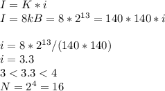 I=K*i\\I=8kB=8*2^{13}=140*140*i \\\\i=8*2^{13}/(140*140)\\i=3.3\\3