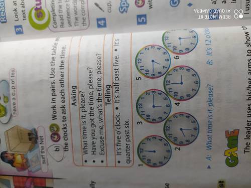 Work in pairs. Use the table and the clocks to ask each other the time