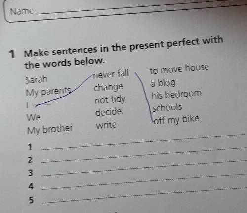 1 Make sentences in the present perfect with the words below.Sarahnever fallto move houseMy parents