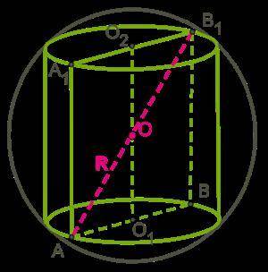 35- Около цилиндра с высотой 6 описан шар. Отрезок B1A образует с плоскостью основания цилиндра угол
