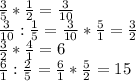 \frac{3}{5} *\frac{1}{2}= \frac{3}{10} \\\frac{3}{10} :\frac{1}{5} =\frac{3}{10} *\frac{5}{1} =\frac{3}{2\/} \\\frac{3}{2}* \frac{4}{1}=6\\ \frac{6}{1} :\frac{2}{5} =\frac{6}{1} *\frac{5}{2} =15