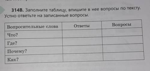 Заполните таблицу, только вопросы, ответы не нужно​