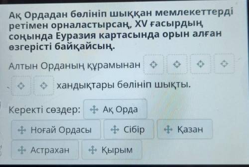 Ақ Ордадан бөлініп шыққан мемлекеттерді ретімен орналастырсаң xv - ғасырдың соңында Еуразия картасын