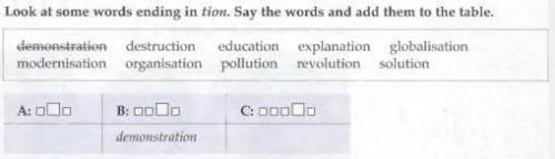 Pronunciation Look at some words ending in tion. Say the words and add them to the table: Destructio