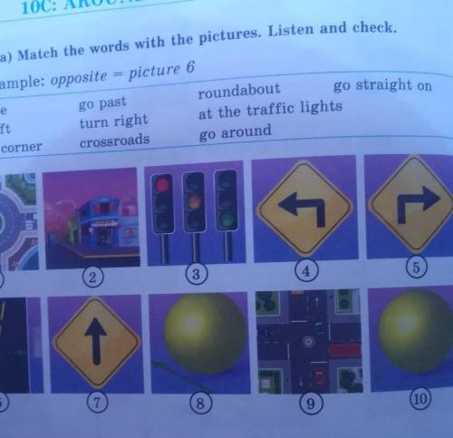 1. a) Match the words with the pictures. Listen and check, Example: opposite = picture 6oppositego p