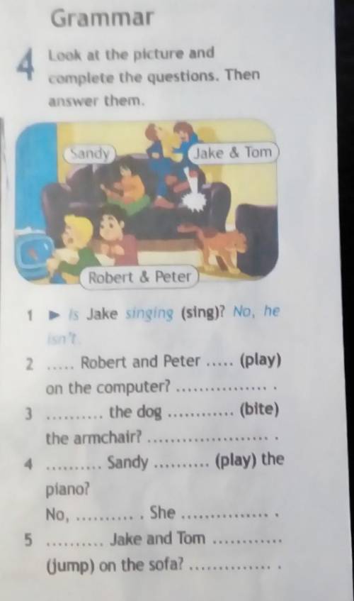 Look at the picture and complete the questions. Then answer them.​