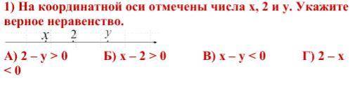 На координатной оси отмечены числа x, 2 и y. Укажитеверное неравенство.