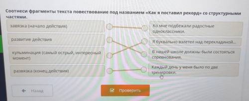 Соотнеси фрагменты текста повествование под названием «Как я поставил рекорд» со структурными частям