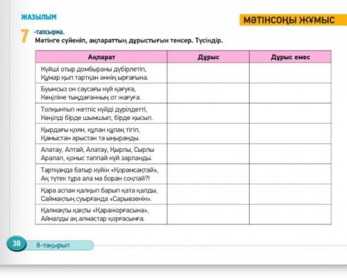 Мәтінге сүйеніп,ақпараттың дұрыстығын тексер.Түсіндір 7-тапсырма ​