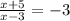 \frac{x + 5}{x - 3} = - 3