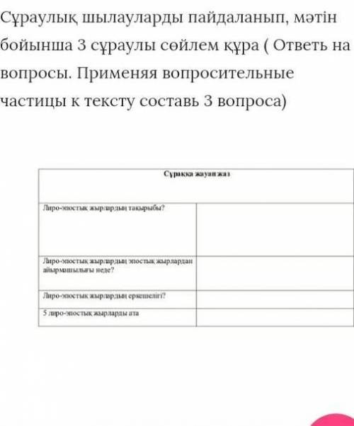 ответь на вопросы.Применяя вопросительные частицы к тексту составь 3 вопроса(КАЗ.ЯЗ)​