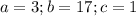 a=3; b=17; c=1