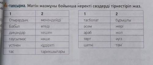 ЖАЗЫЛЫМ 4-тапсырма. Мәтін мазмұны бойынша керекті сөздерді тіркестіріп жаз.1212мекендейдітасболатОты