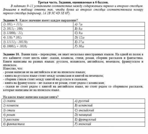 Задание 9. Какое значение имеет каждое выражение? 1) 1012 + 1112 А) 710 2) 10112 - 1003 3) 110002 :