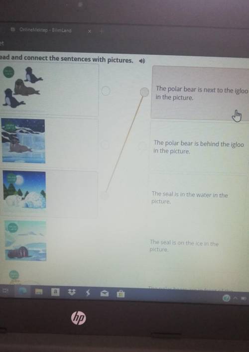 Read and connect the sentences with pictures. The polar bear is next to thein the picture.The polar