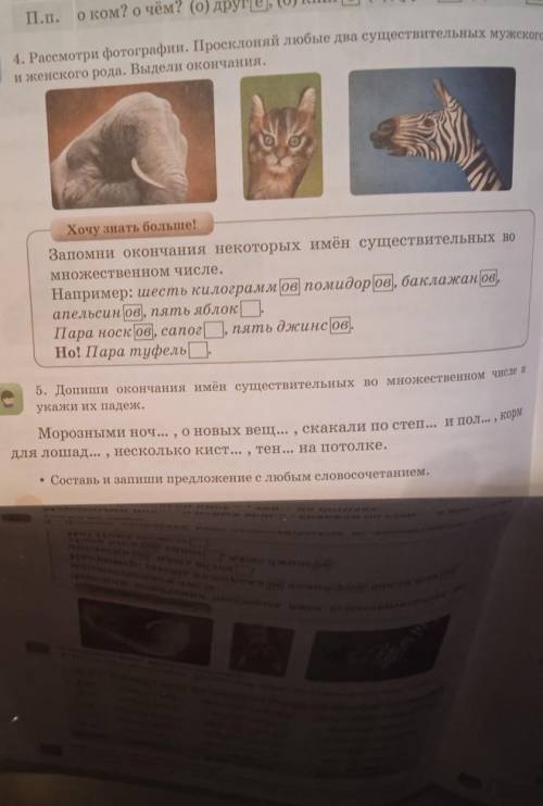 5. Допиши окончания имён существительных во множественном числе и укажи их падеж.Морозными ноч... ,