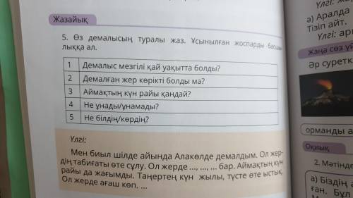 Оз демалысын туралы жаз . Усынылган жоспарды басшылыкка ал .