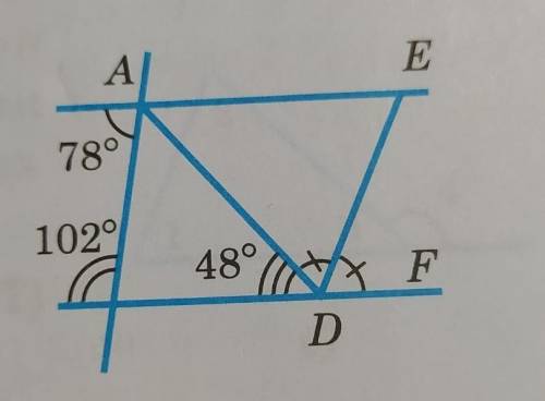 На рисунке DE-биссектриса угла ADF. По данным рисунка найдите углы треугольника ADE​