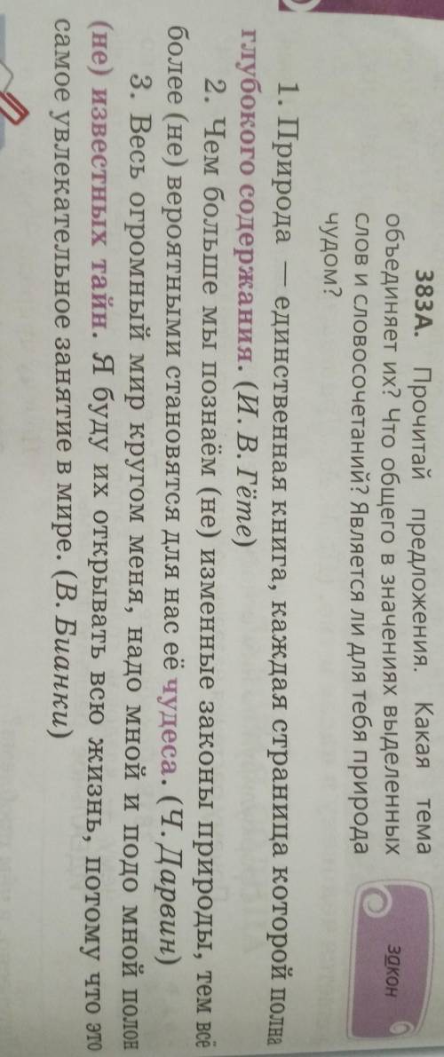 Тема 383A. Прочитай предложения. Какаяобъединяет их? Что общего в значениях выделенныхслов и словосо
