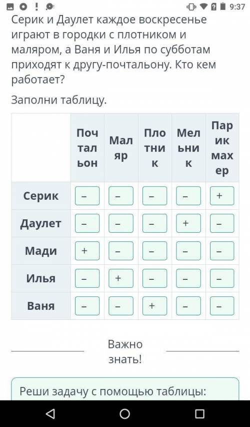 Ребят вот ответы, Серик и Даулет Каждое воскресенье играют с плотником и моляром,а Ваня и Илья по су