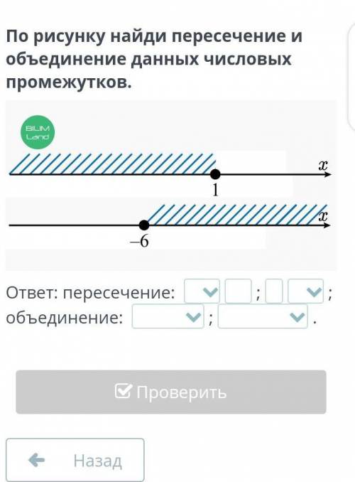 По рисунку найди пересечение и объеденение числовых промежутков​