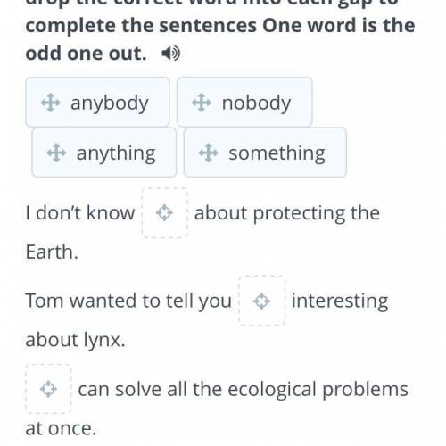 Read the following words: anybody, nobody, anything, something. Drag and drop the correct word into