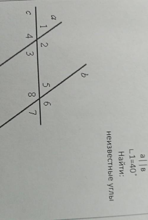 Дано a || b L1=40° Найти : неизвестные углы​