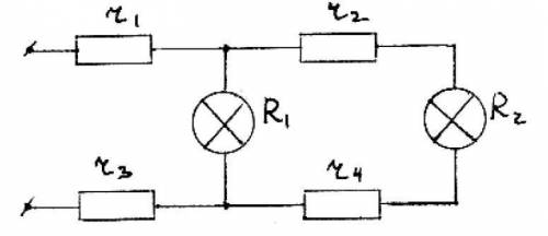 К источнику тока с напряжением 12 В присоединены две лампочки. Сопротивления участков цепи r1 =12=13