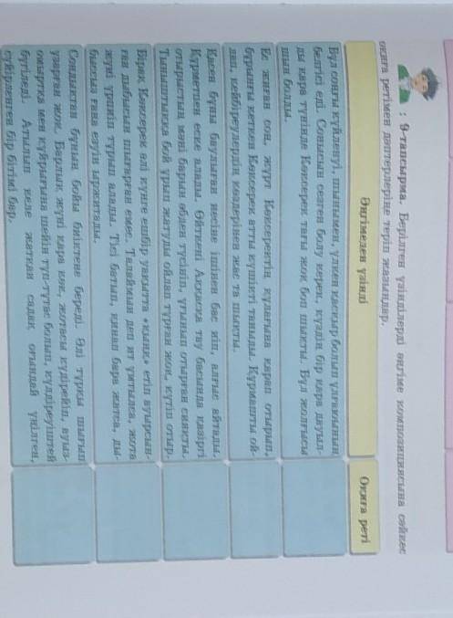 : 9-тапсырма. Берілген үзінділерді әңгіме композициясына сәйкес оқиға ретімен дәптерлеріңе теріп жаз