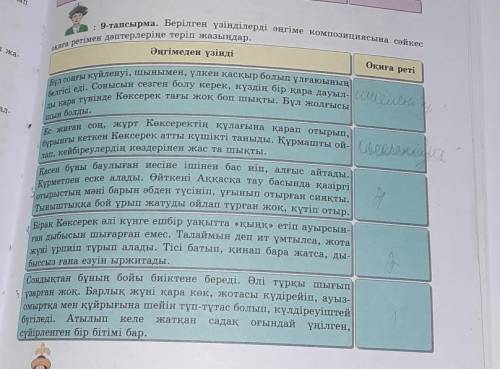 : 9-тапсырма. Берілген үзінділерді әңгіме композициясына сәйкес оқиға ретімен дәптерлеріңе теріп жаз