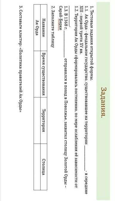 1. Тестовые задания открытой формы. 1.1. Ак Орда - феодальное государство, существовавшее на террито