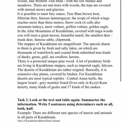 Look at the text and table again. Summarize the information. Write 5 sentences using determiners suc