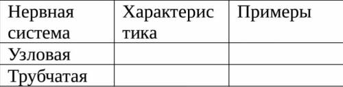 Заполни таблицу «Типы нервных систем»