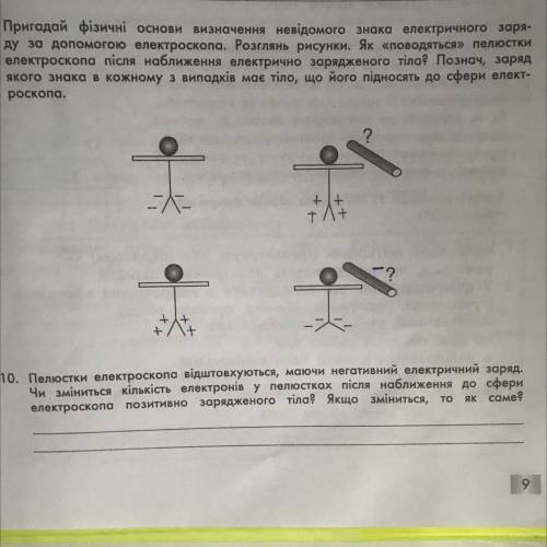 10. Пелюстки електроскопа відштовхуються, маючи негативний електричний заряд. Чи зміниться кількість