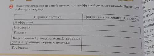 Сравните строение нервной системы от диффузной до центральной.