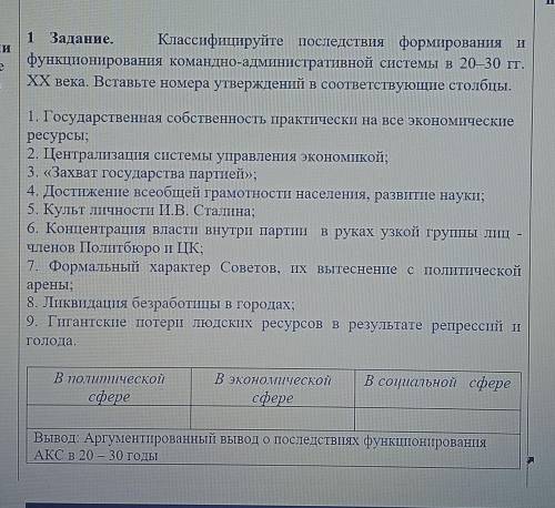 Классифицируйте последствия формирования и функционирования командно-административной системы в 20-3