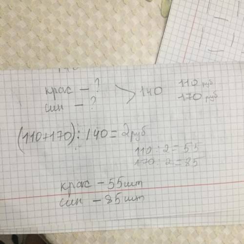 Для украшения зала купили 140 красных и синих шаров по одинаковой цене. За красные шарызаплатили 110