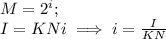 M = 2^i;\\I=KNi\implies i = \frac{I}{KN}