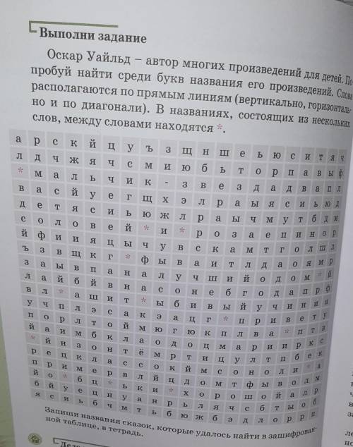 Выполни задание Оскар Уайльдслов, между словами находятся *.HMIзеьЮъсуйцкиарсбьюTоMирсПаपжЯपВлдзBезд