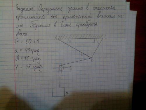 Техническая механика. Нужно: Определить усилия в стержнях кронштейна от приложенной внешней силы . Д