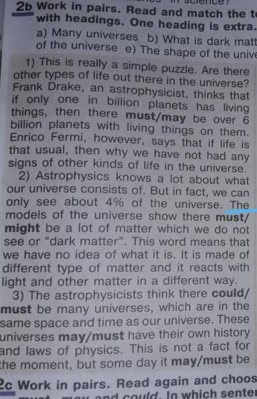 Work in pairs. read and match the texts with headings. One heading is extra. a) Many universes b) Wh