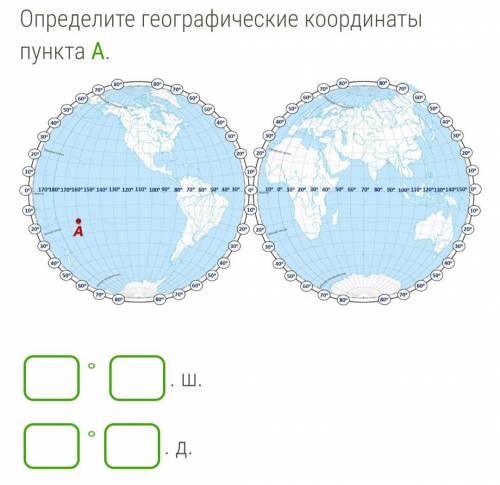 Определите географические координаты пункта А.