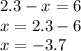 2.3 - x = 6 \\ x = 2.3 - 6 \\ x = - 3.7