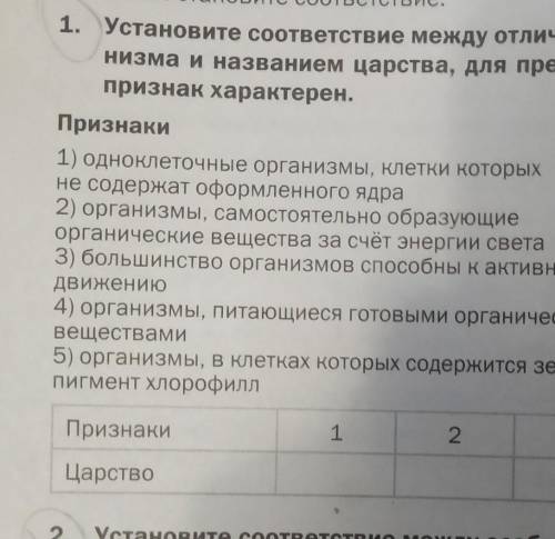 Часть 3. Установите соответствие. 1. Установите соответствие между отличительным признаком орга-низм