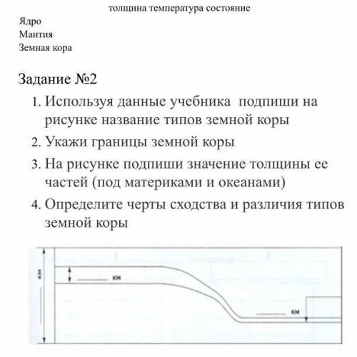 1. Используя данные учебника подпиши на рисунке название типов земной коры 2. Укажи границы земной к