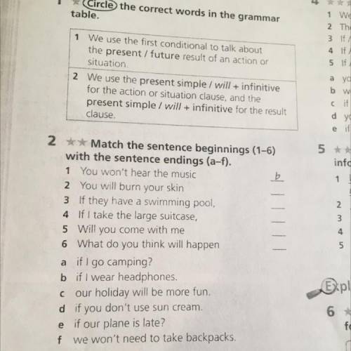 اه 2 Match the sentence beginnings (1-6) with the sentence endings (a-f). 1 You won't hear the music