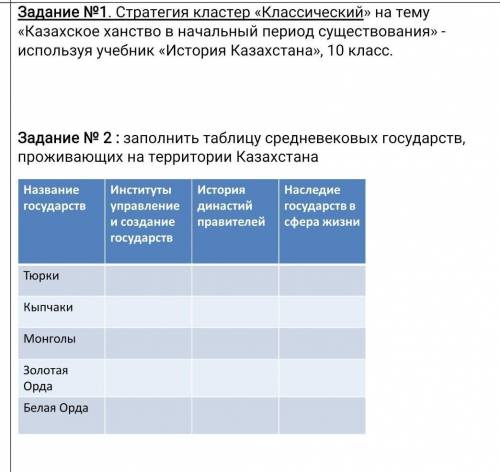 Стратегия кластер «Классический» на тему «Казахское ханство в начальный период существования»2) запо