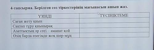 4-тапсырма. Берілген сөз тіркестерінің мағынасын ашып жаз. TYCIHIKTEMEҮЗІНДІСаған жету қиынСақтап тұ